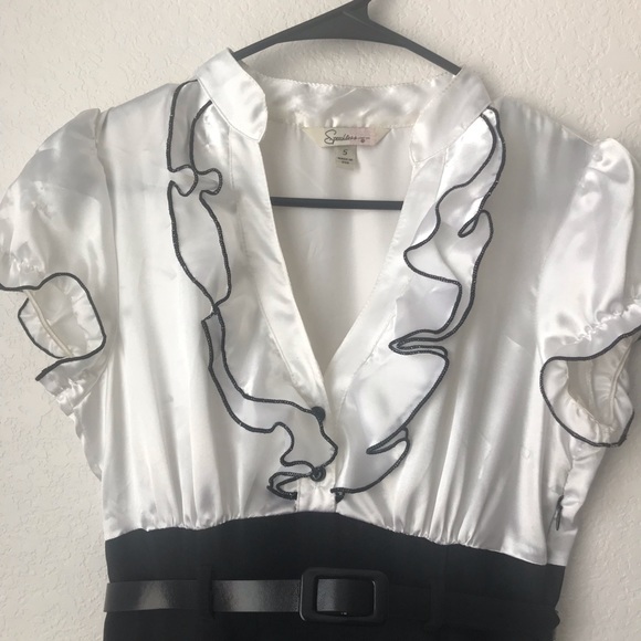 Black and White Speechless Business Dress w Belt - Picture 2 of 6